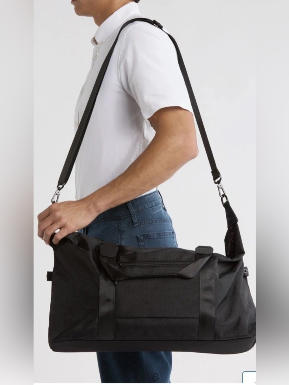 Bonobos~Black Ballistic Nylon Duffle Bag w/ Leather Accents-Adjustable
Strap~NWT - Picture 4 of 16